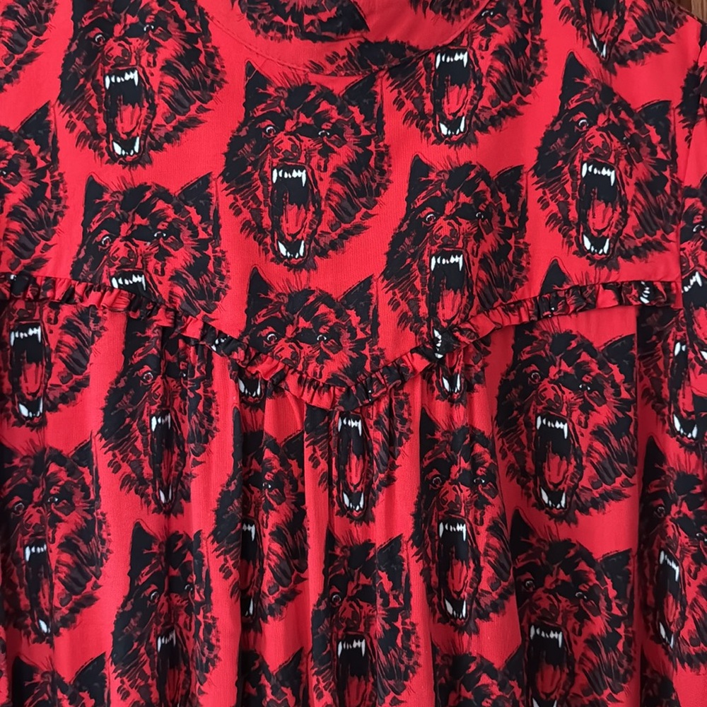 Nooworks Stevie Red and Black Wolverines Print Dress. Size Large. - Picture 6 of 10